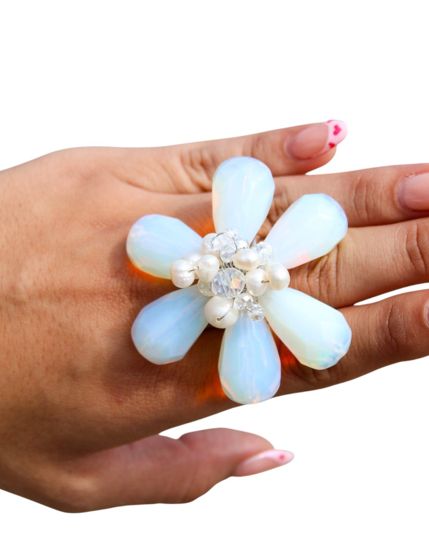 Maxi anillo piedra natural blanca