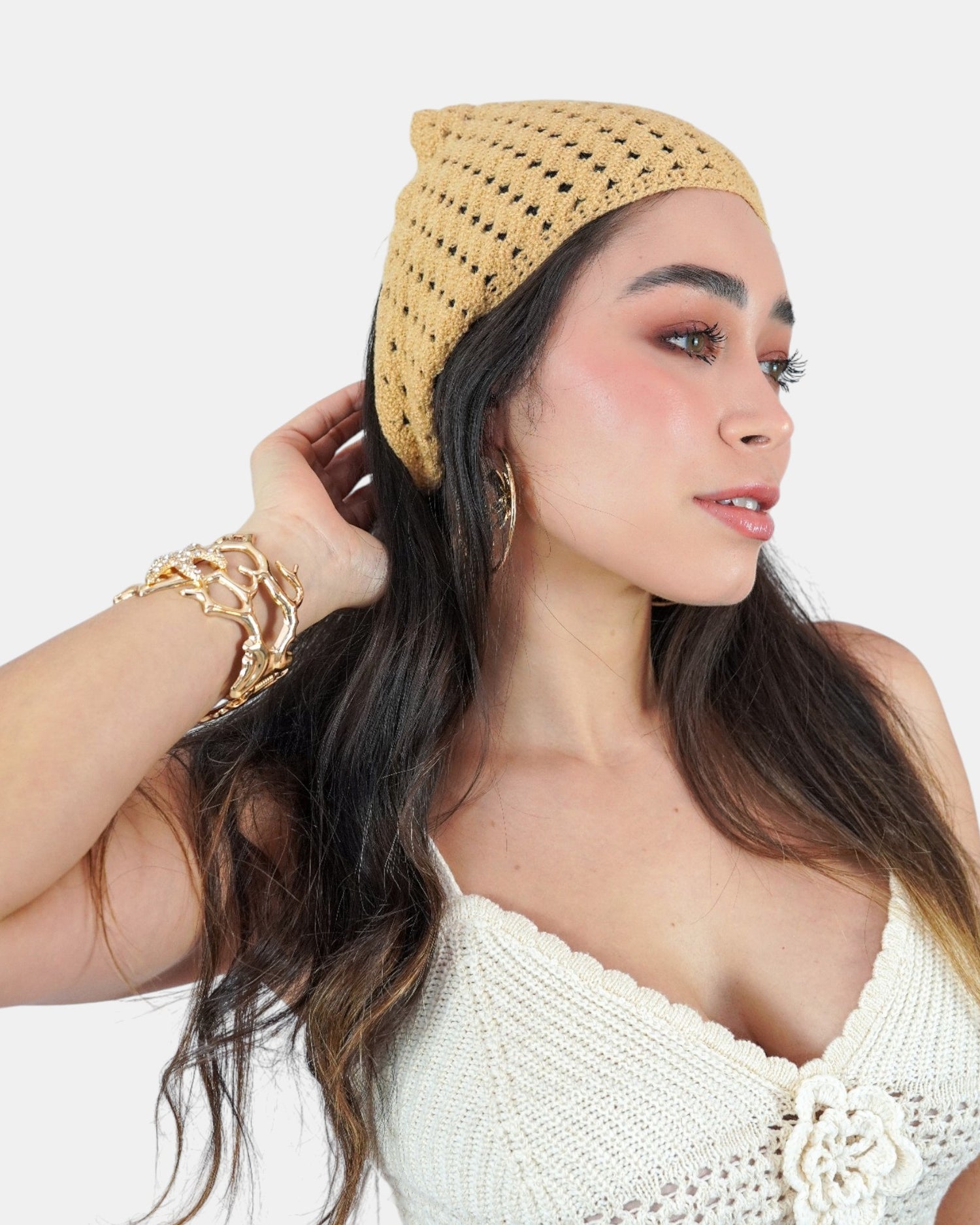 Pañoleta crochet camel